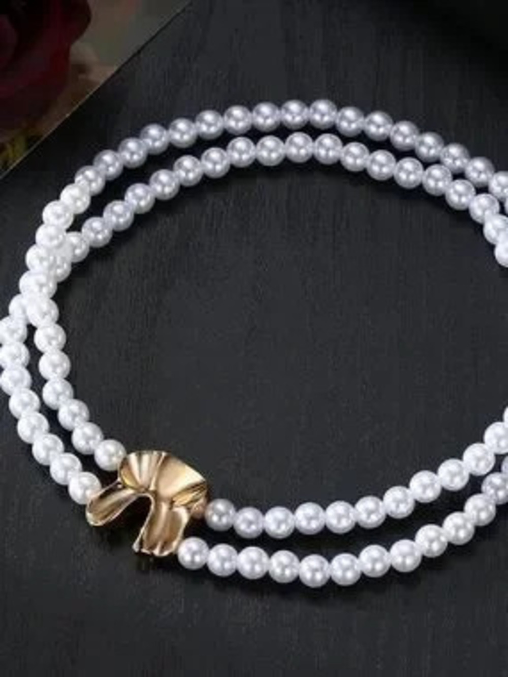 Anthropologie White Pearl Double-Strand Choker with Gold Tone Sculptural Accent - Picture 5 of 5